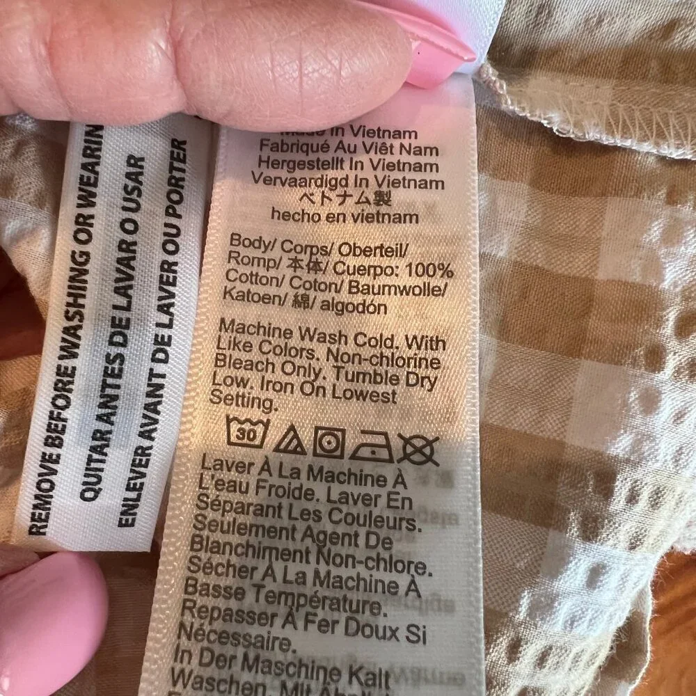 NWT J. Crew Seersucker Ruffleneck tiered mini dress, Sumner, Tan & White, Size 2